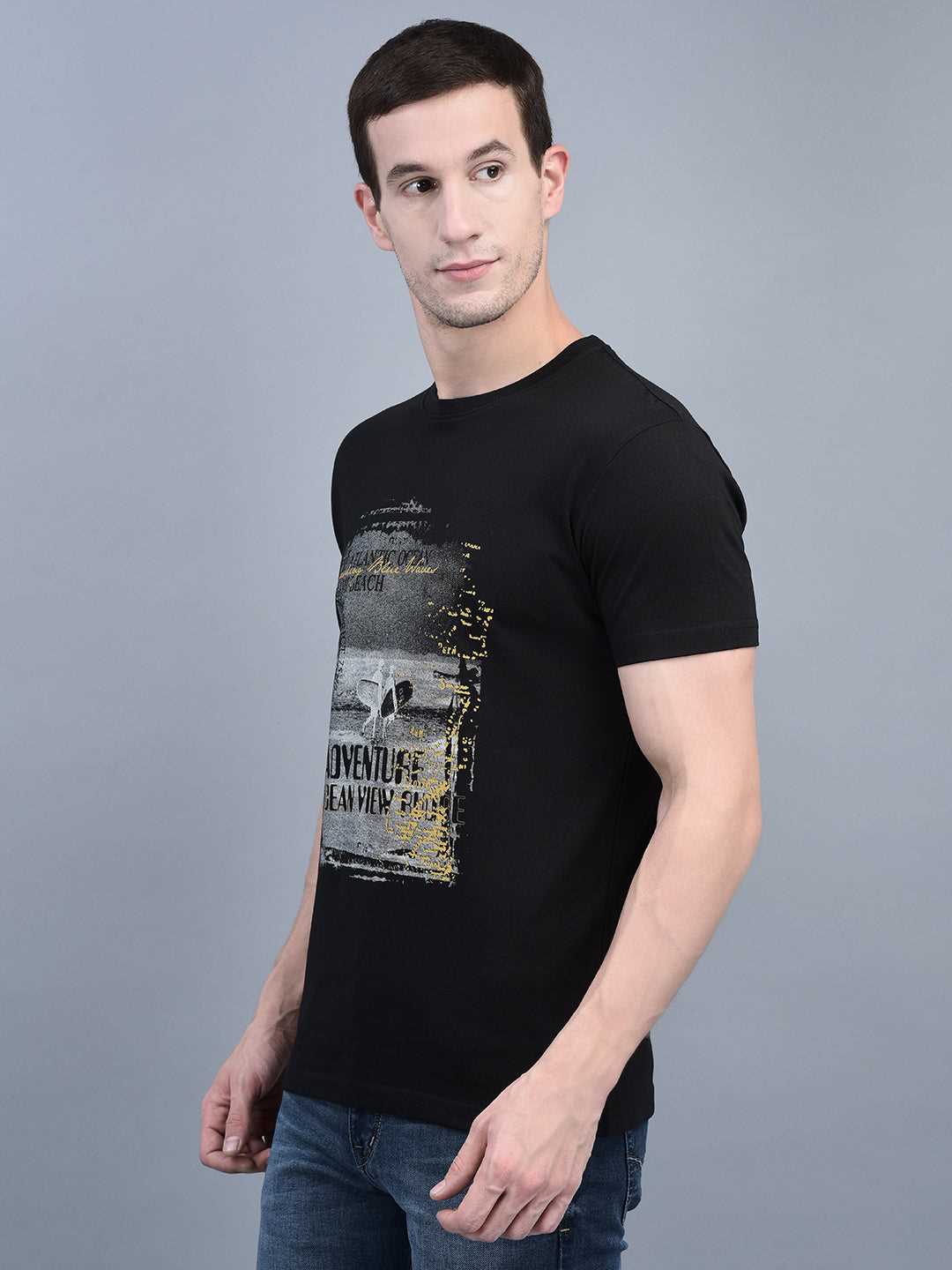 Cobb Black Printed Round Neck T-Shirt