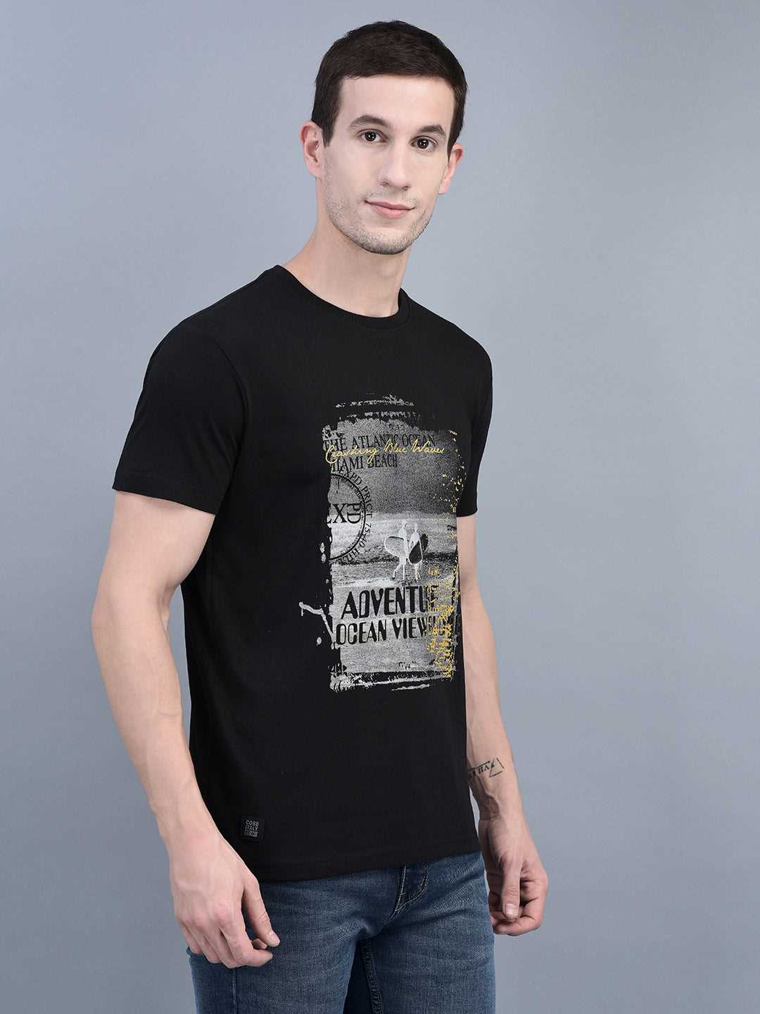 Cobb Black Printed Round Neck T-Shirt