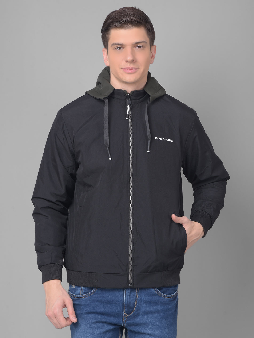 COBB SOLID OLIVE BLACK REVERSIBLE ROUND NECK JACKET