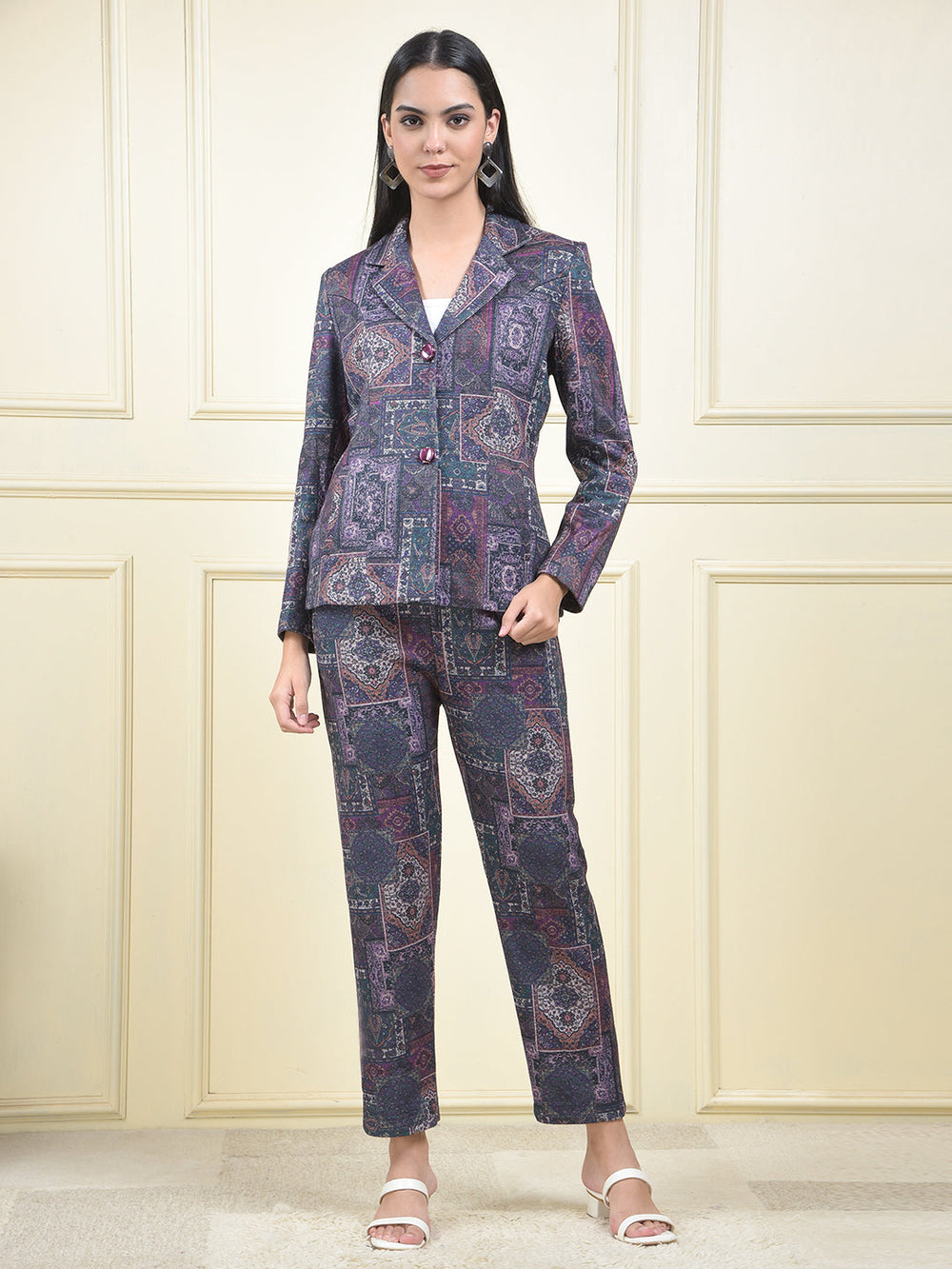 miss forever purple printed winter co-ord set