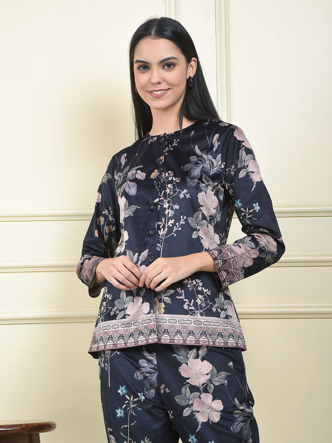 miss forever black printed winter co-ord set