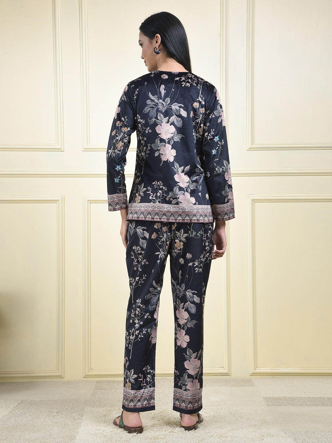 miss forever black printed winter co-ord set