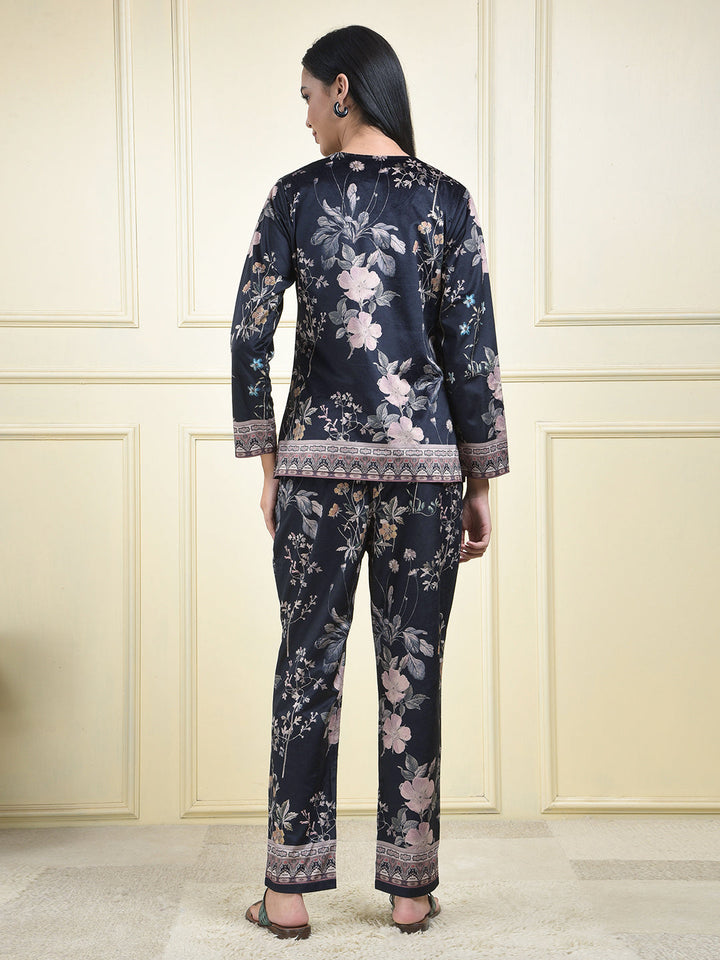 miss forever black printed winter co-ord set