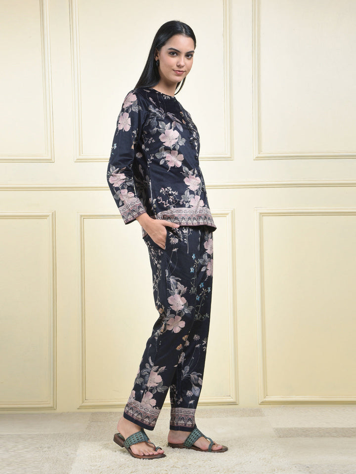 miss forever black printed winter co-ord set