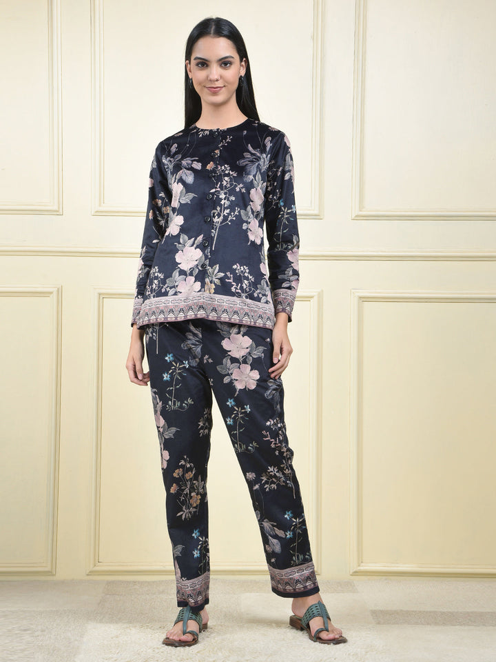 MISS FOREVER BLACK PRINTED WINTER CO-ORD SET
