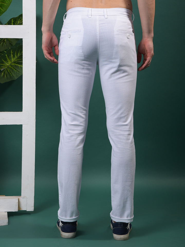 COBB WHITE LINEN ULTRA-FIT CASUAL TROUSER