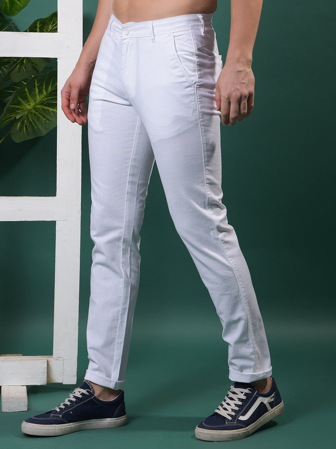 COBB WHITE LINEN ULTRA-FIT CASUAL TROUSER