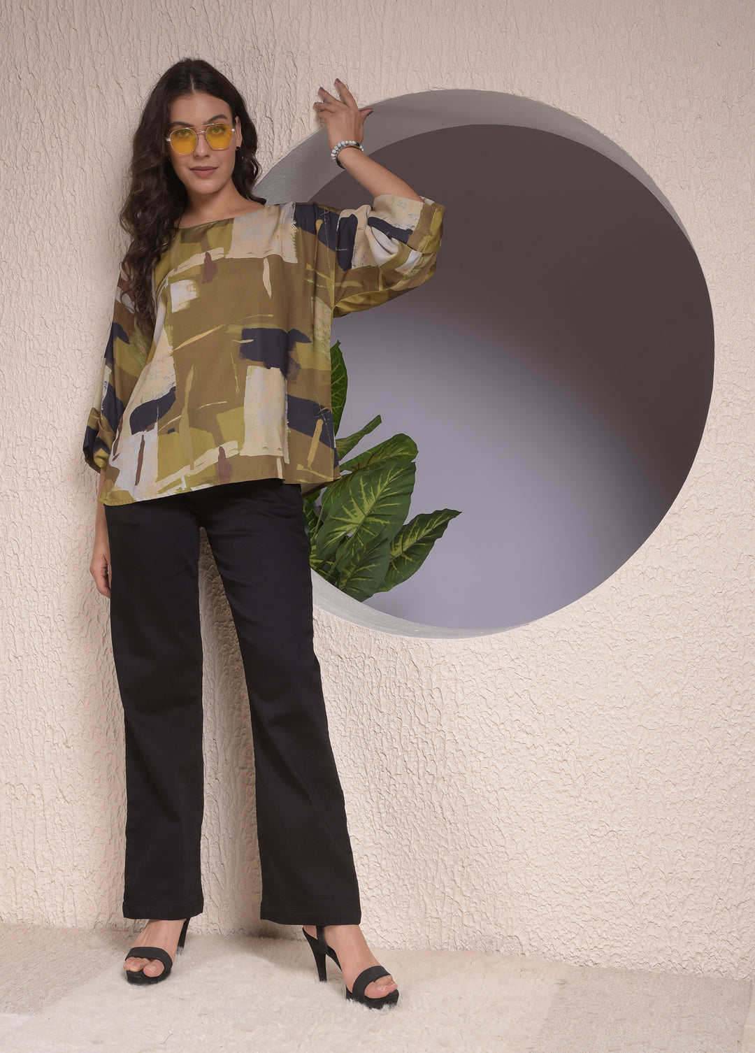 miss forever green woven top