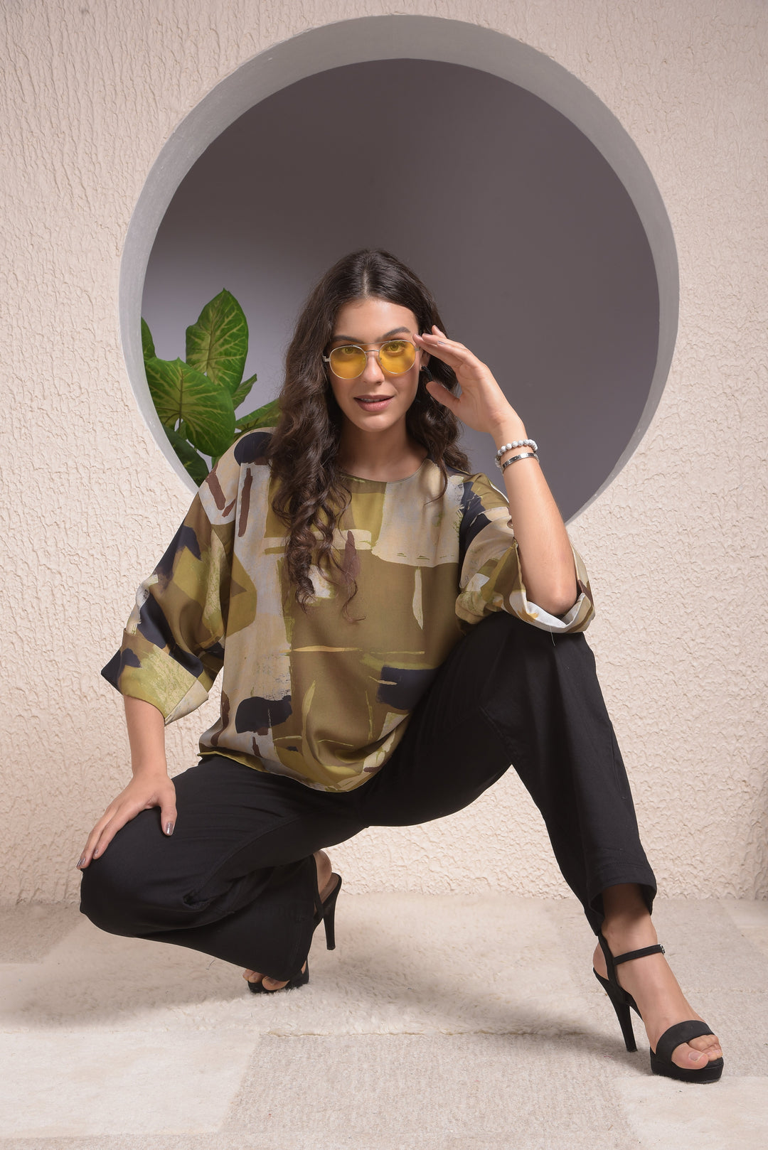 miss forever green woven top