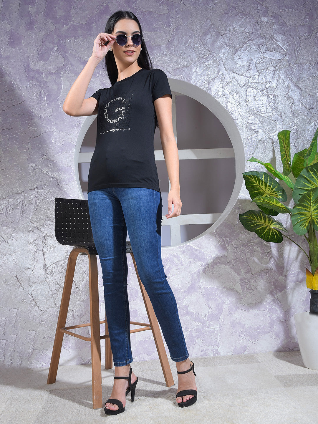 MISS FOREVER BLACK STONE PRINTED TOP