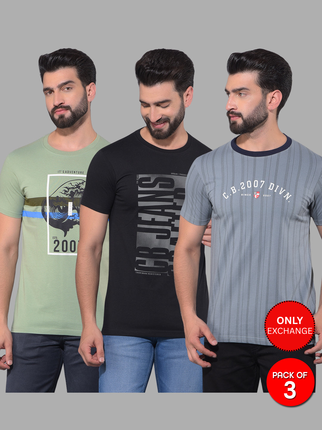 COBB MEN'S PACK OF PRINTED ROUND NECK COMBO T-SHIRT