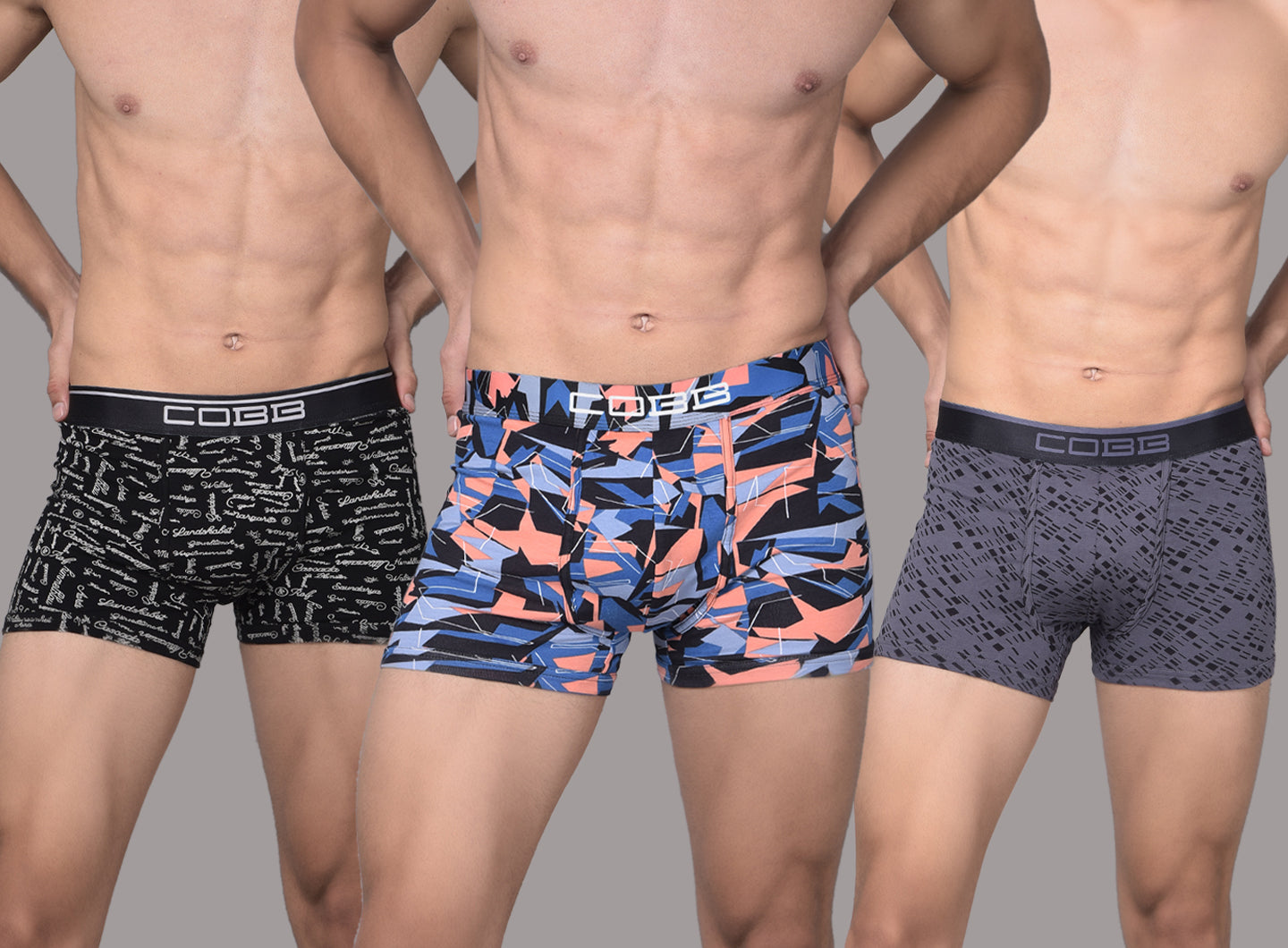 Cobb Mens Cotton Multicolored Premium Trunk (Pack of 3) Assorted