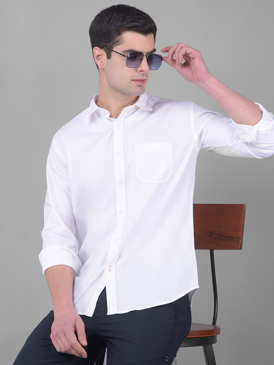 cobb solid white slim fit casual shirt