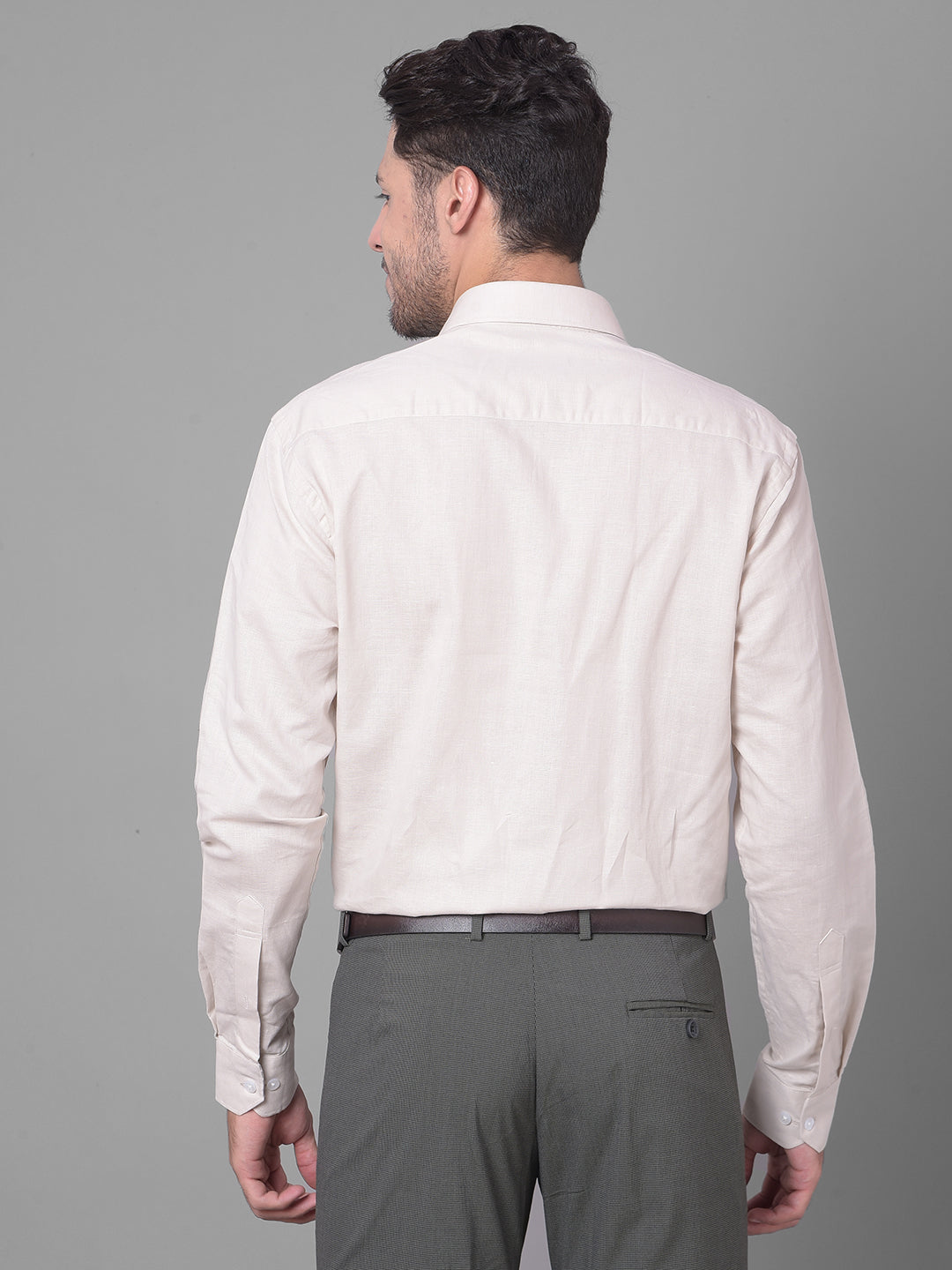 Cobb Beige Solid Smart Fit Formal Shirts
