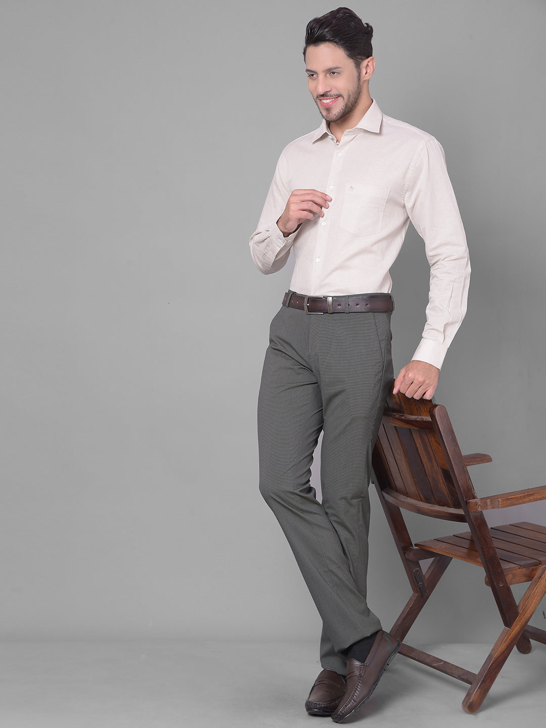 Cobb Beige Solid Smart Fit Formal Shirts