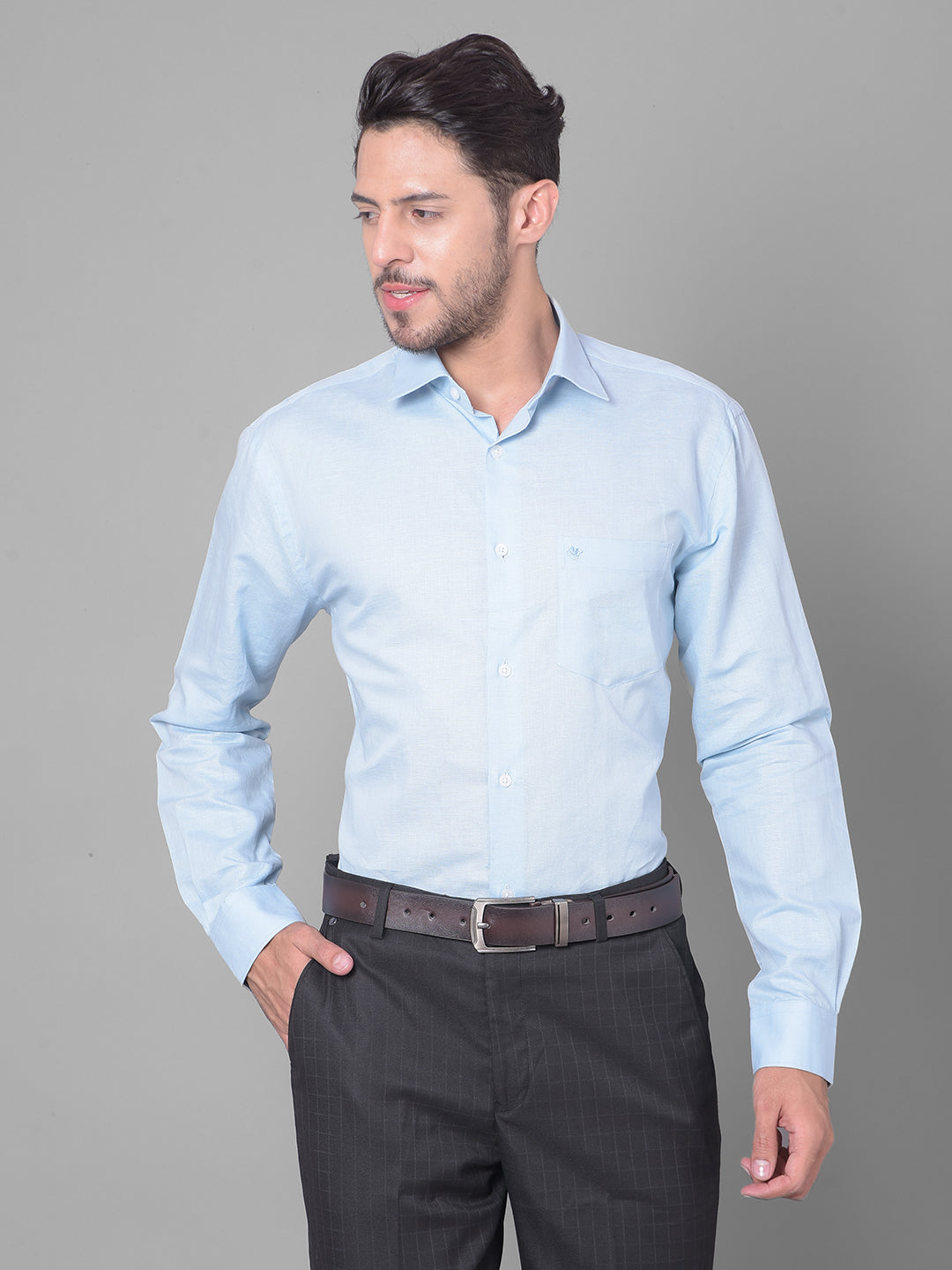 Cobb Sky Blue Solid Smart Fit Formal Shirts Sky Blue