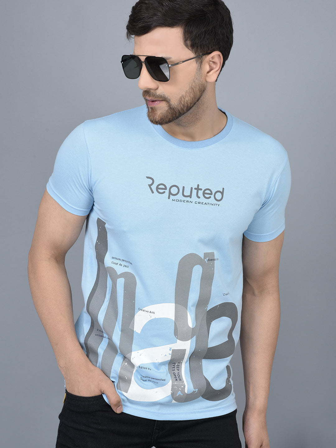 Cobb Sky Blue Printed Round Neck T-Shirt SKY BLUE