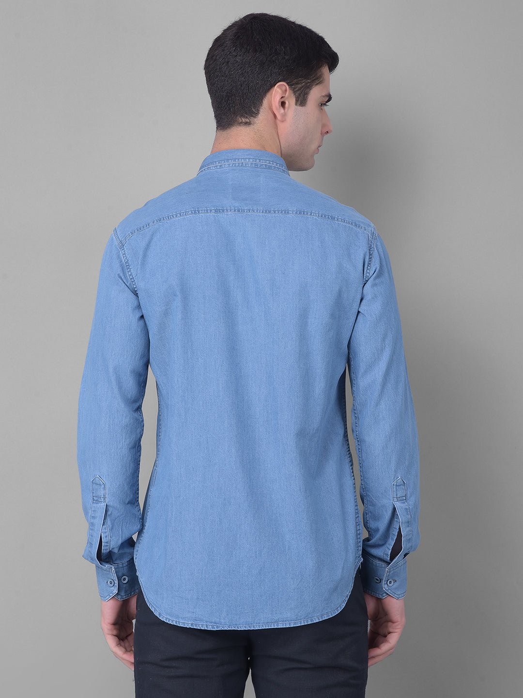 cobb solid azure blue slim fit casual shirt