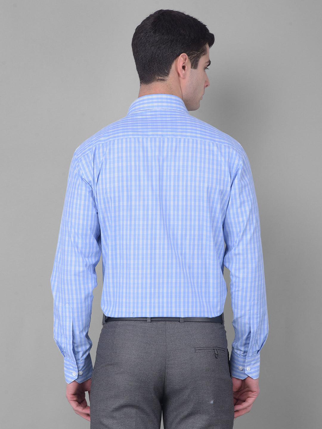 cobb sky blue checked smart fit formal shirt
