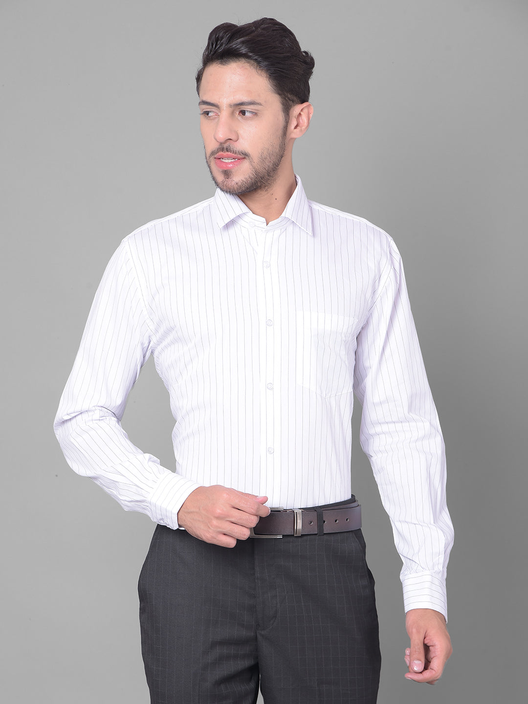 Cobb White Striped Shirt Collar Formal Shirt White