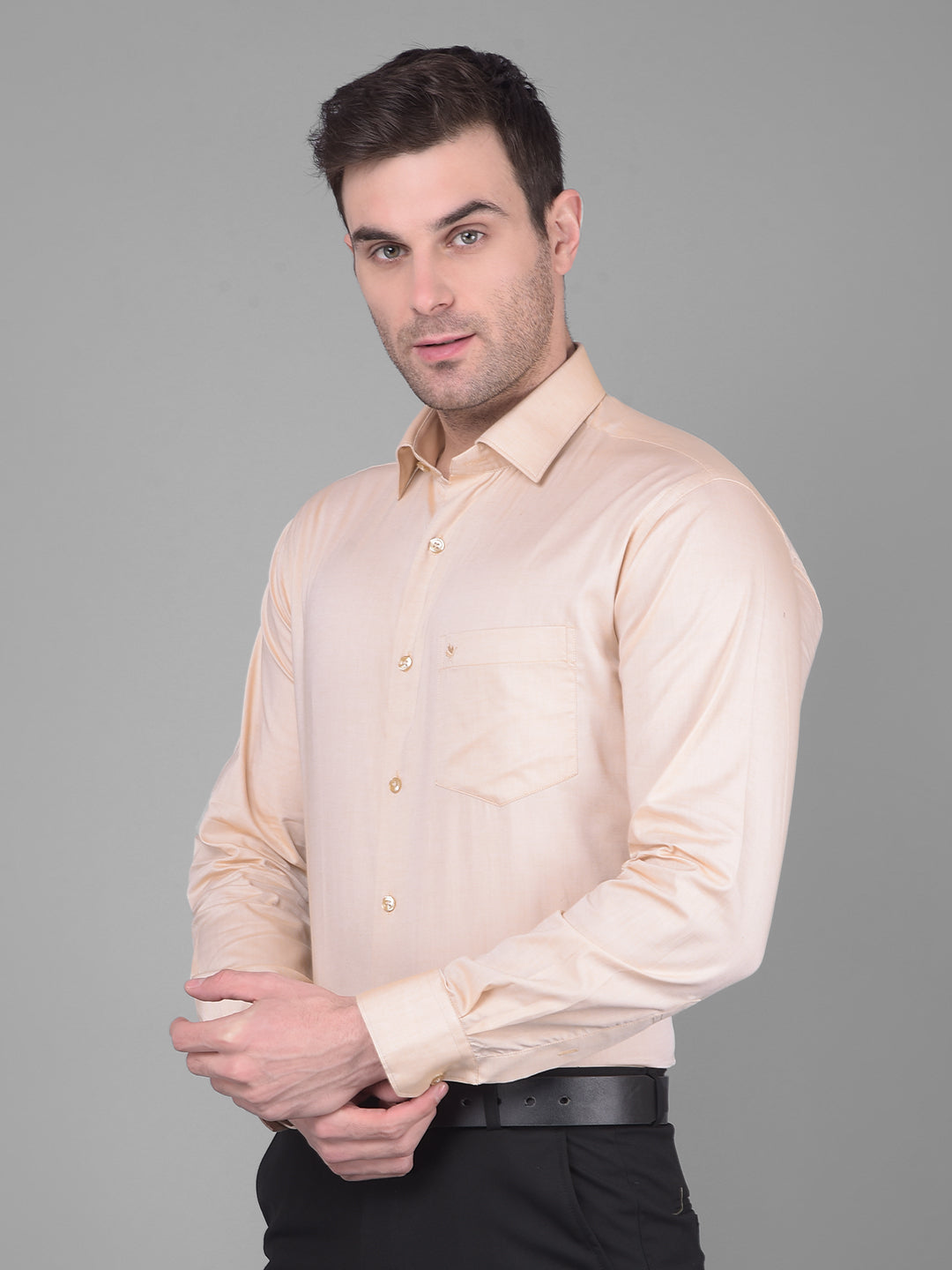 cobb solid beige smart fit formal shirt