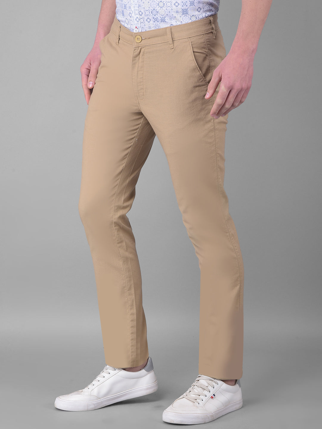 cobb khaki ultra fit linen casual trouser