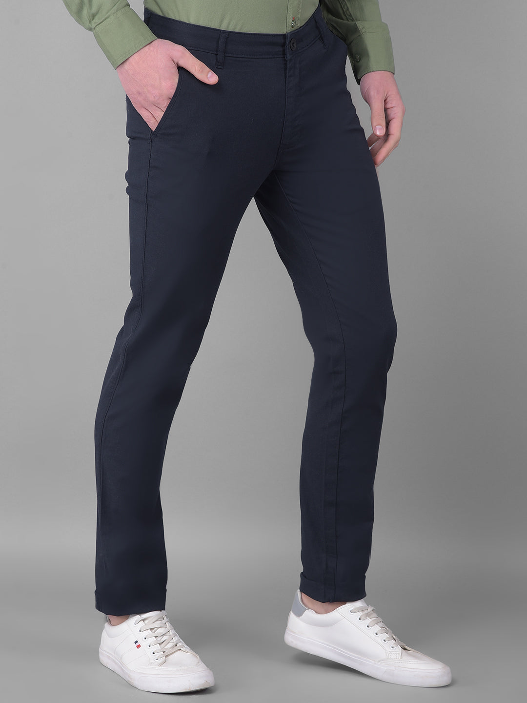cobb navy blue ultra fit linen casual trouser
