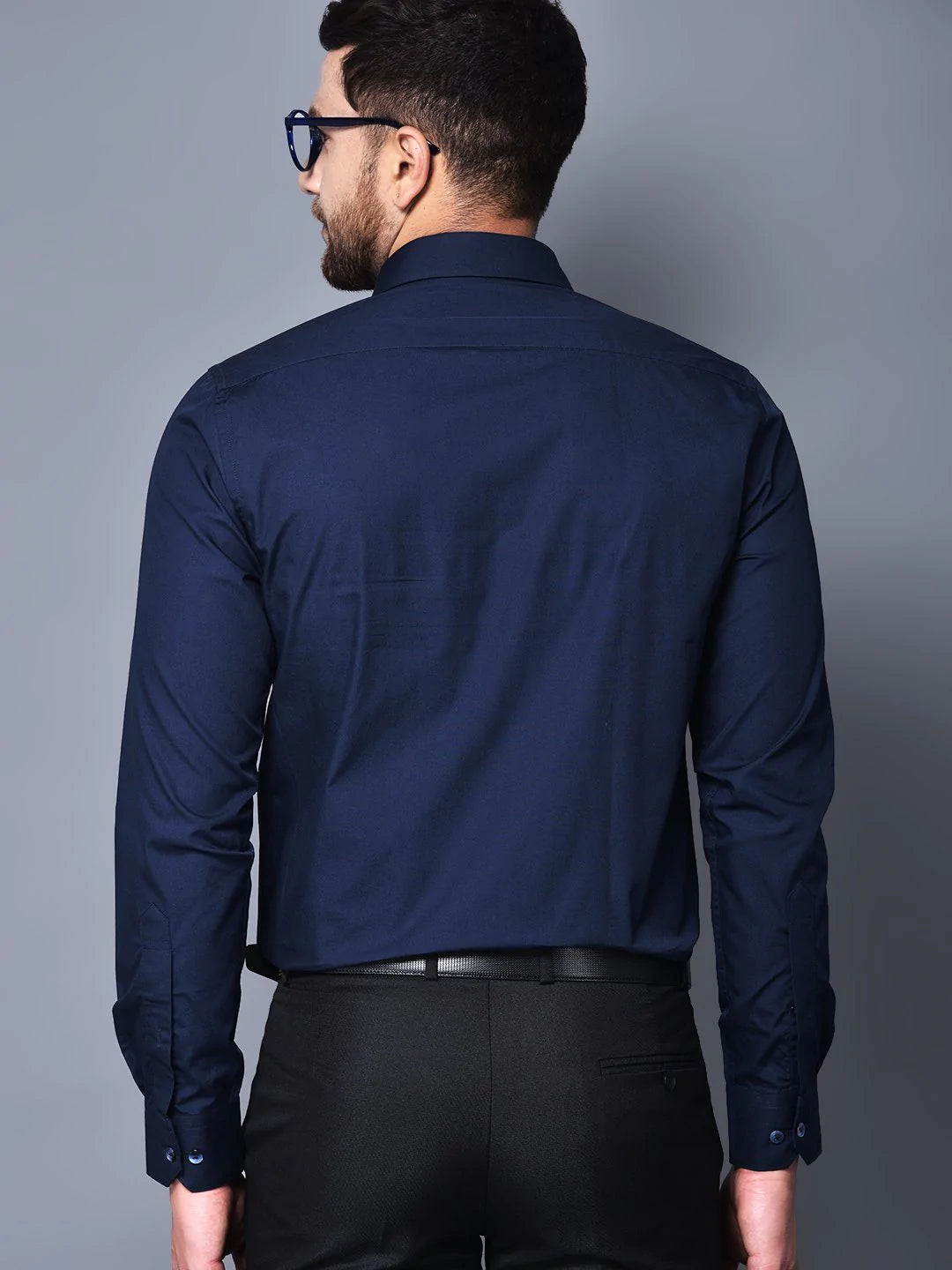 Cobb Navy Blue Solid Slim Fit Formal Shirt