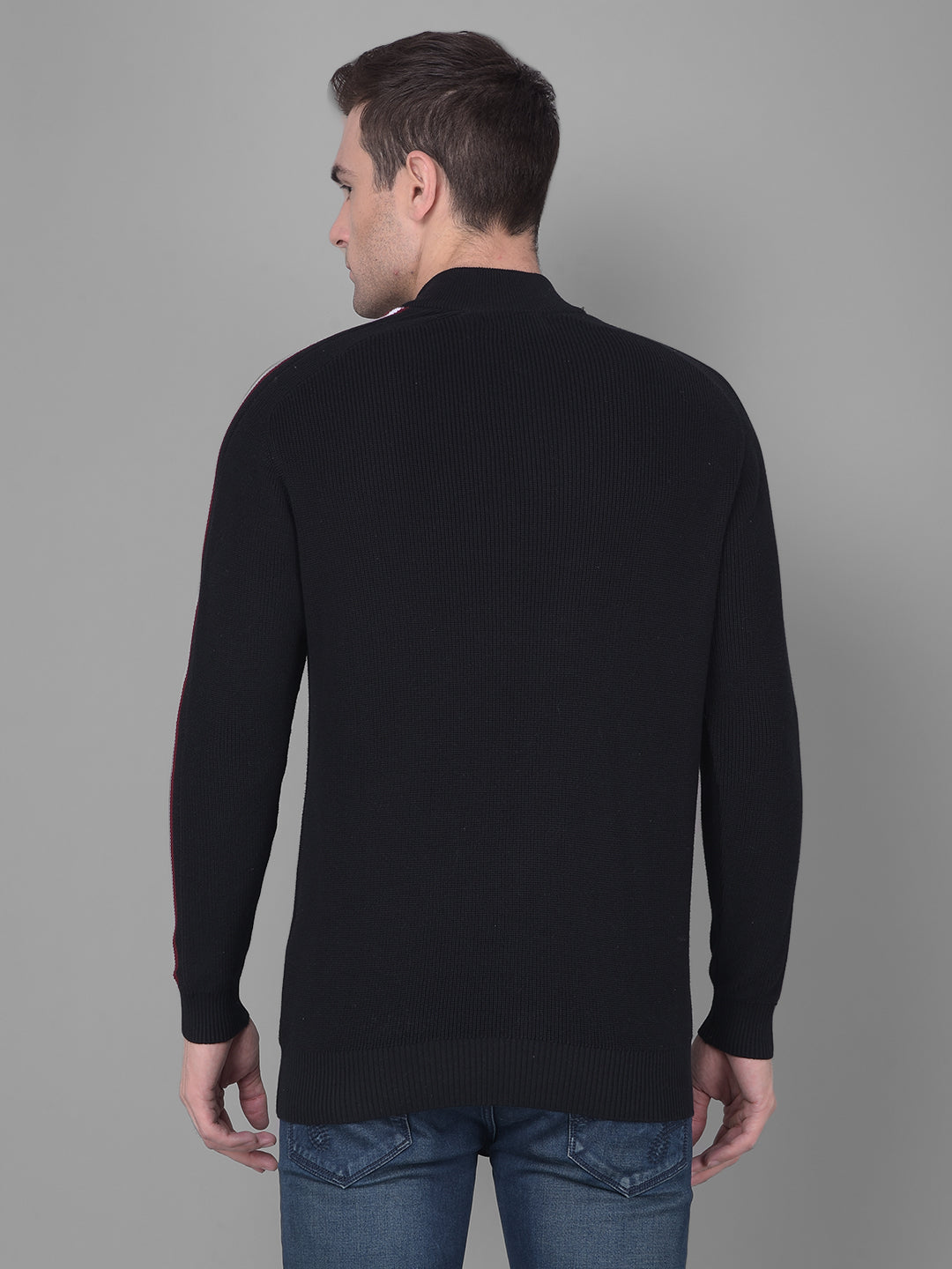 cobb solid black high neck zipper sweater