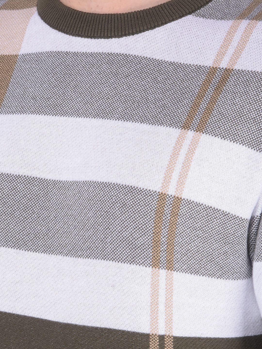 Cobb Brown White Striped Round Neck Sweater