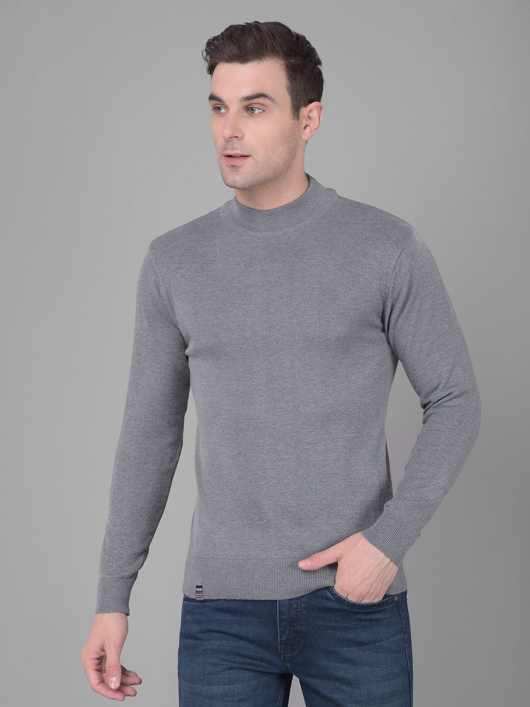 cobb solid grey high neck sweater