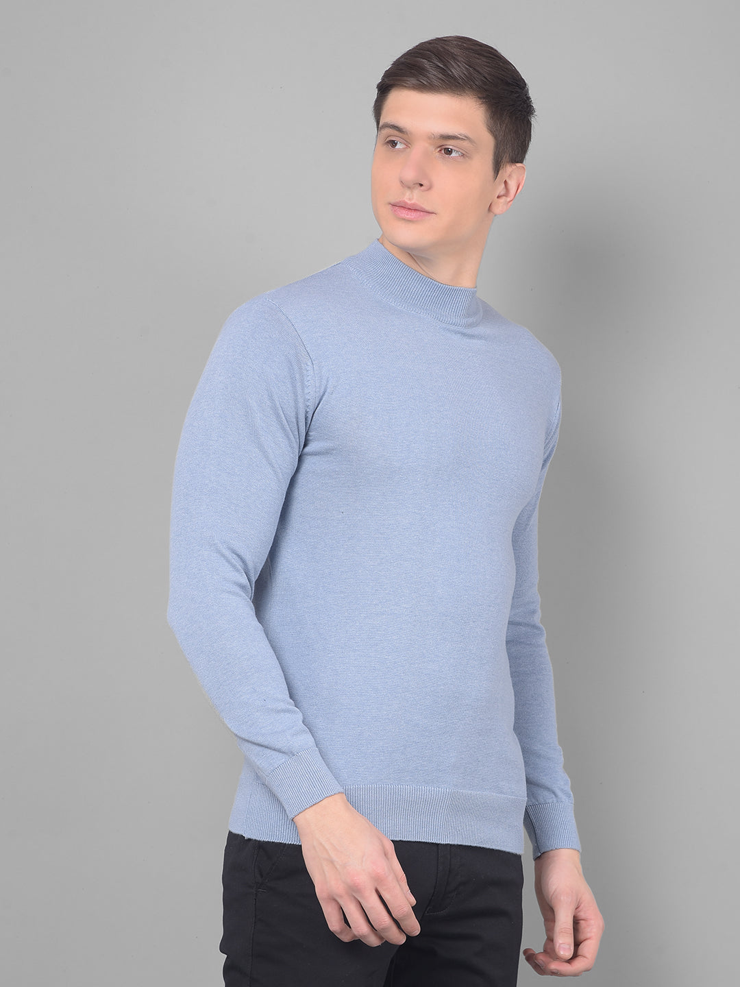 cobb solid sky blue high neck sweater