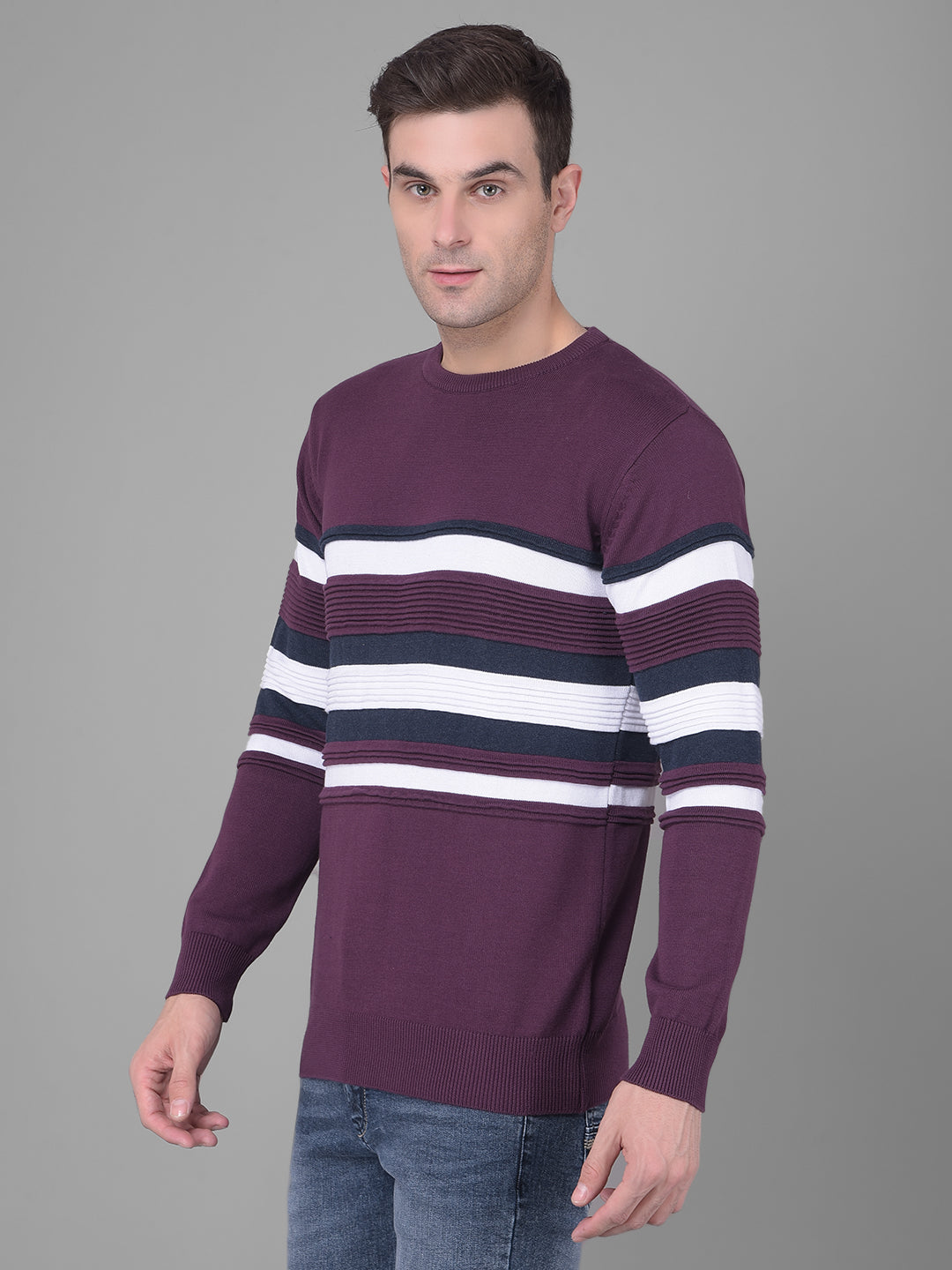 cobb wine striped round neck sweater