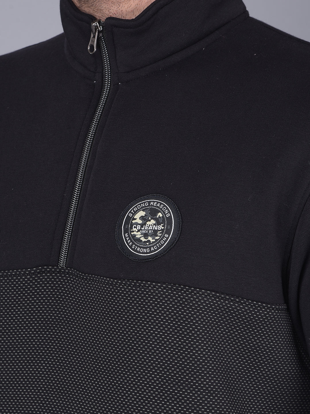 Cobb Black Printed High-Neck Zipper Sweatshirt