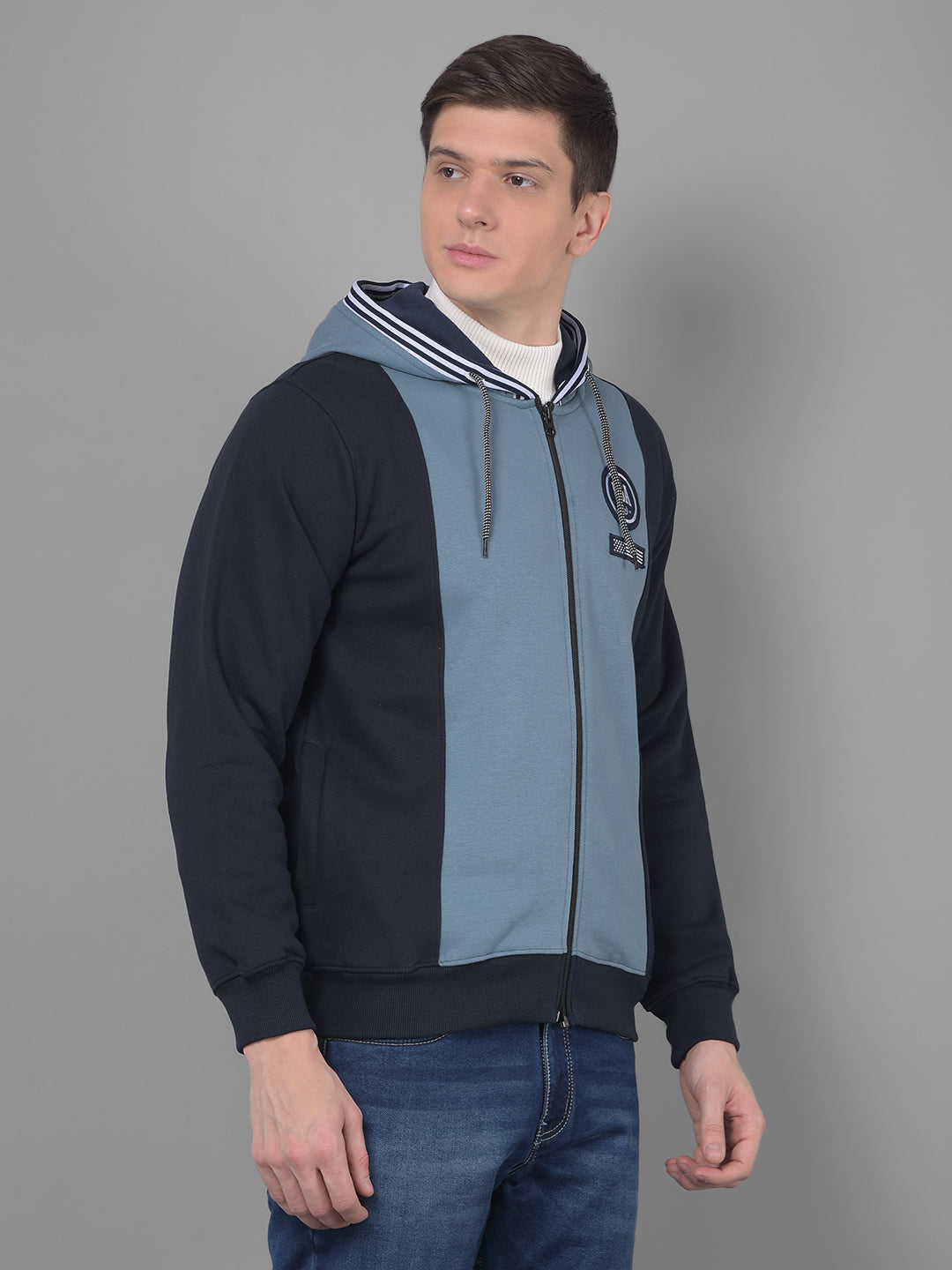 cobb aqua navy printed zip-up hoodie