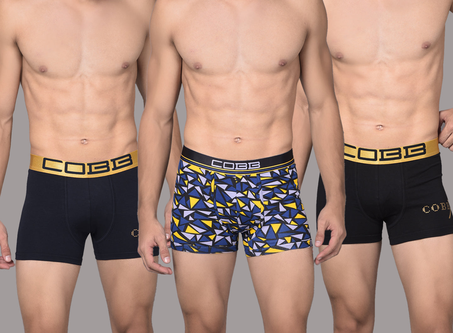 Cobb Mens Cotton Assorted Premium Trunk (Pack of 3) Assorted