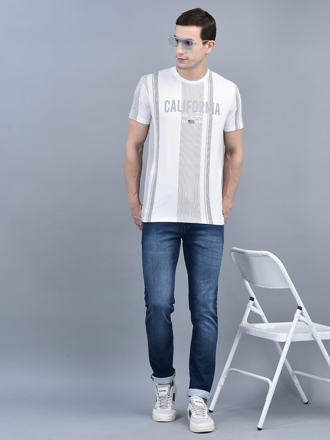 Cobb White Printed Round Neck T-Shirt