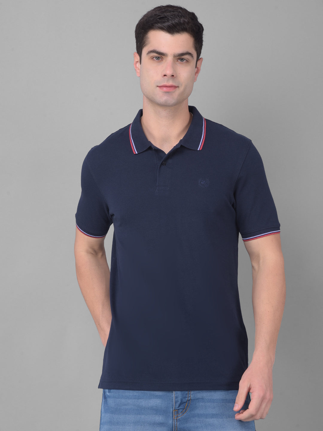 cobb solid navy blue polo neck t-shirt