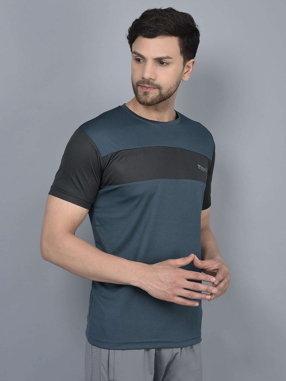 Cobb Teal Solid Round Neck T-Shirt