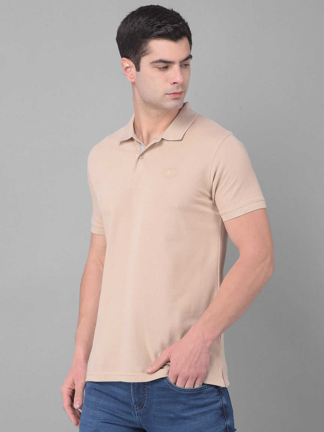 cobb solid beige polo neck t-shirt