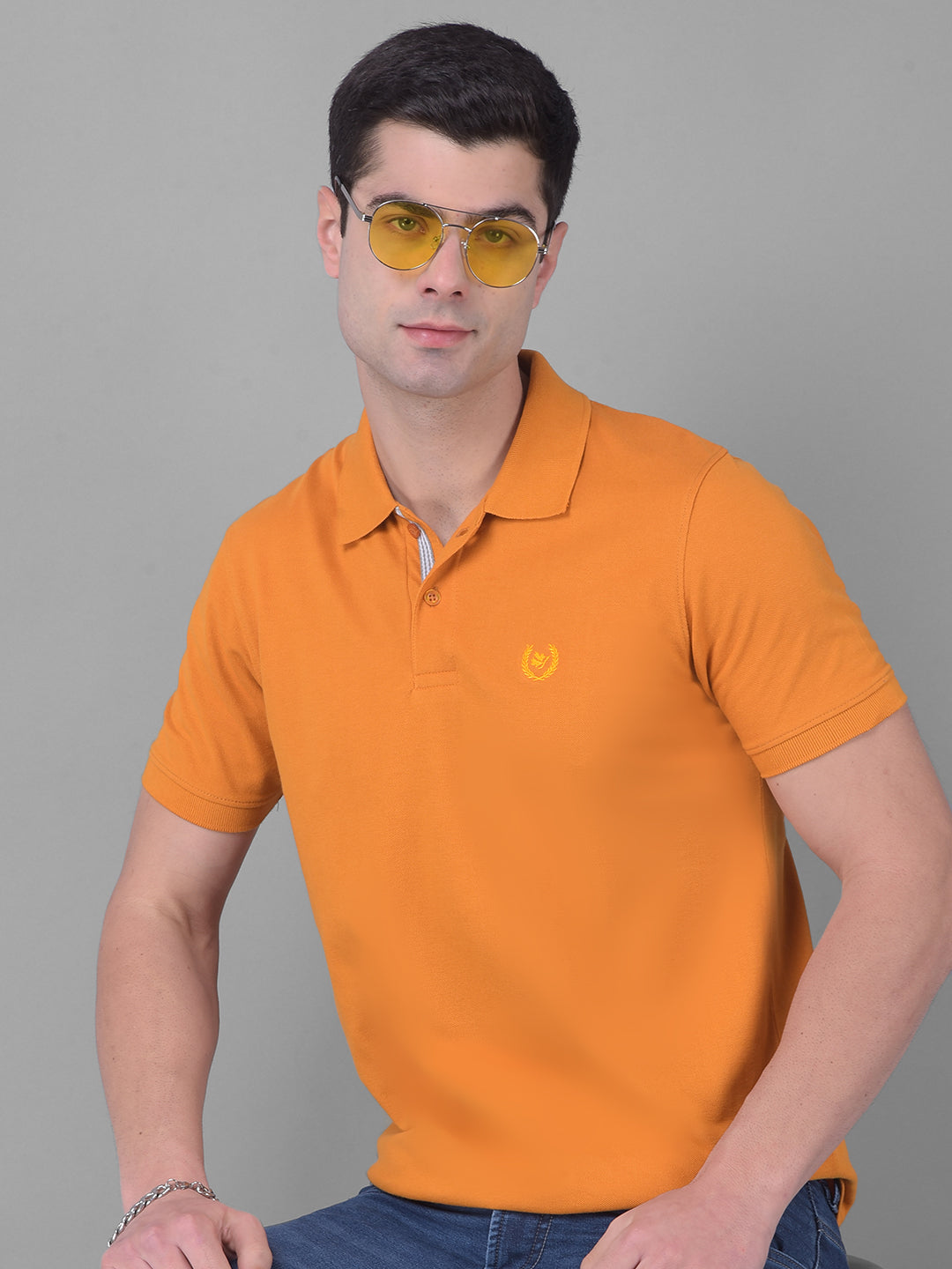 COBB SOLID FIRE YELLOW POLO NECK T-SHIRT