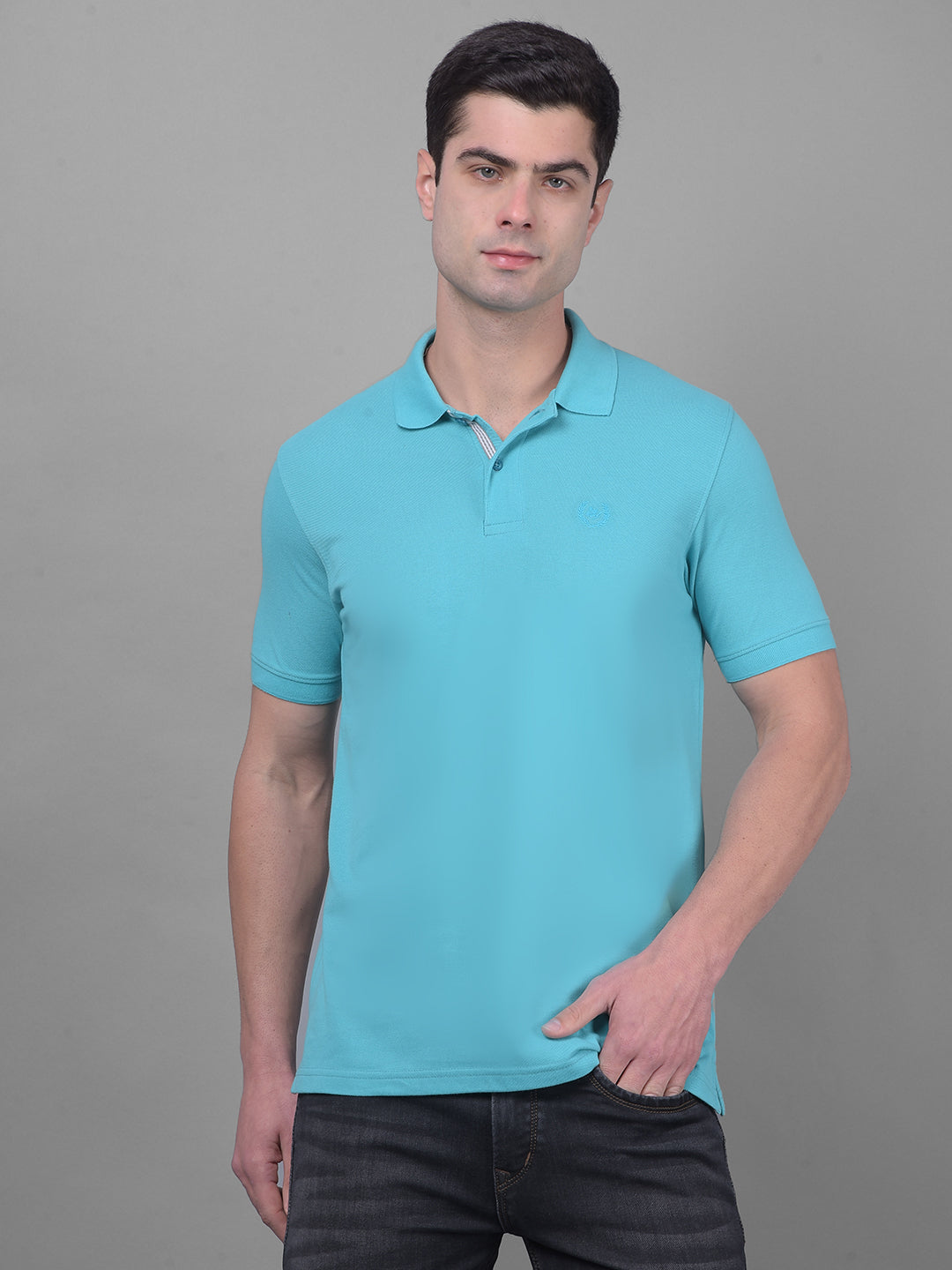 cobb solid bright turquoise polo neck t-shirt