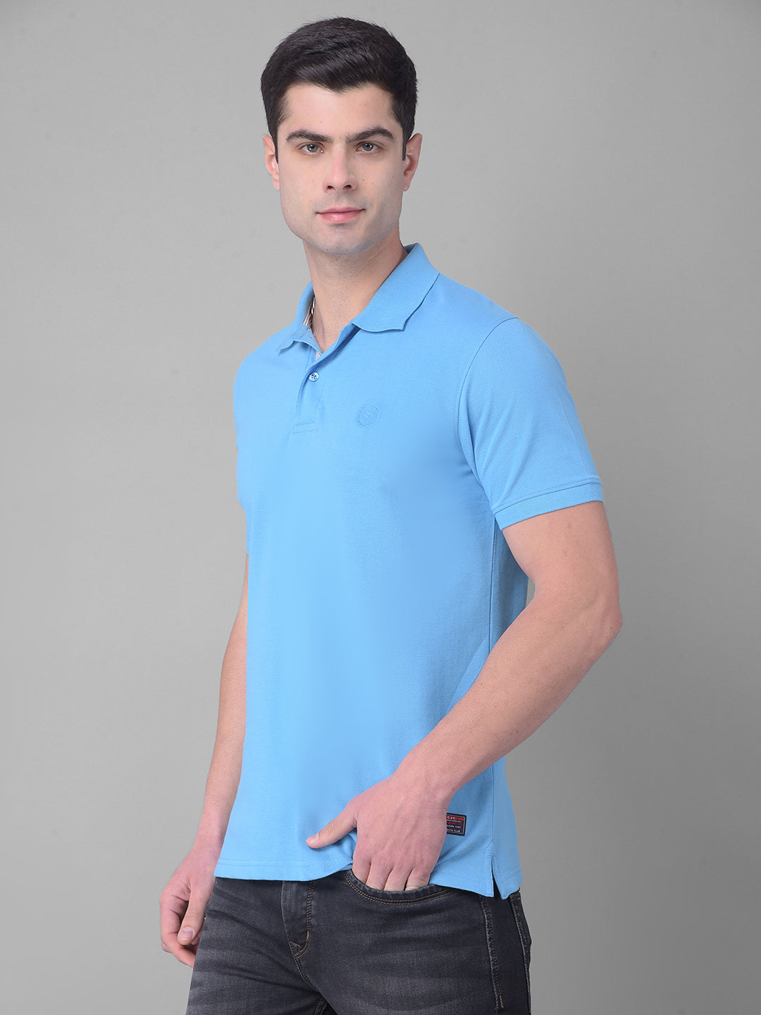 cobb solid cerulean blue polo neck t-shirt
