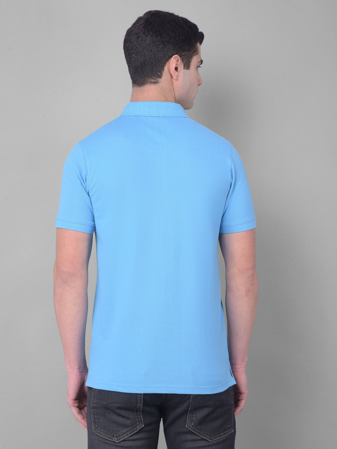 cobb solid cerulean blue polo neck t-shirt