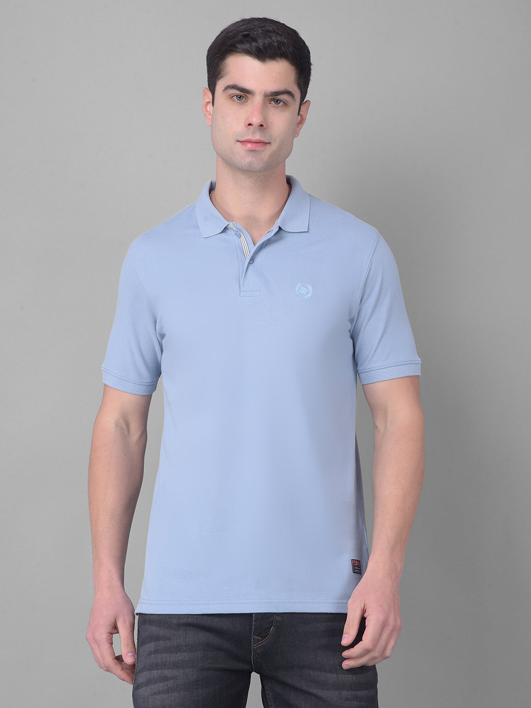 cobb solid steel blue polo neck t-shirt