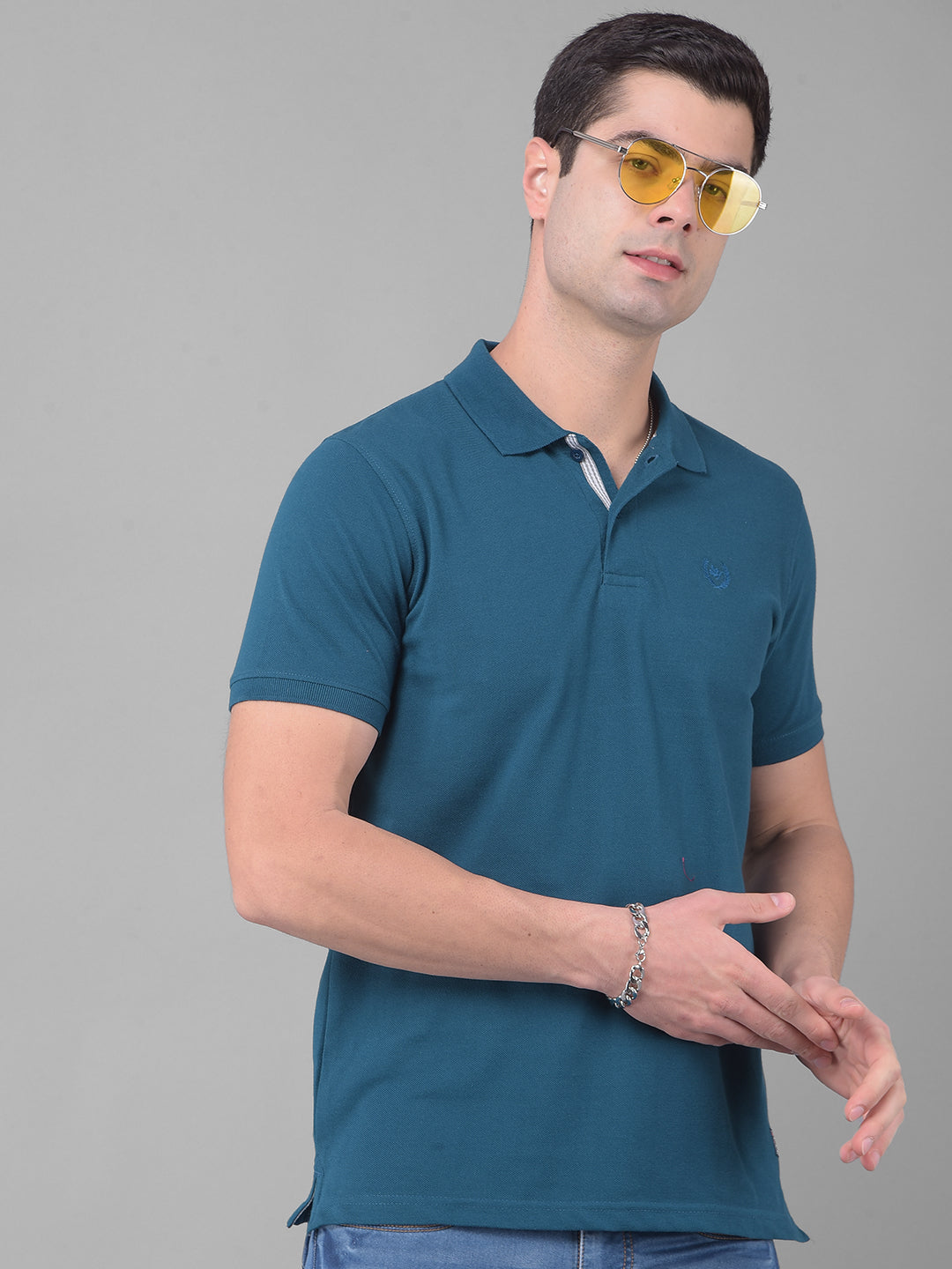 COBB SOLID CRYSTAL TEAL POLO NECK T-SHIRT