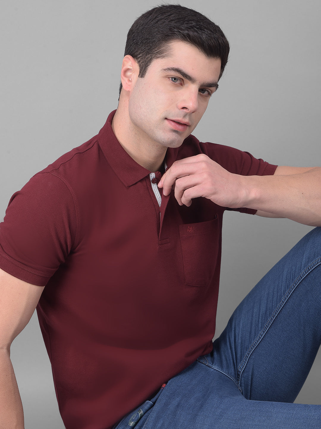 COBB SOLID WINE POLO NECK T-SHIRT