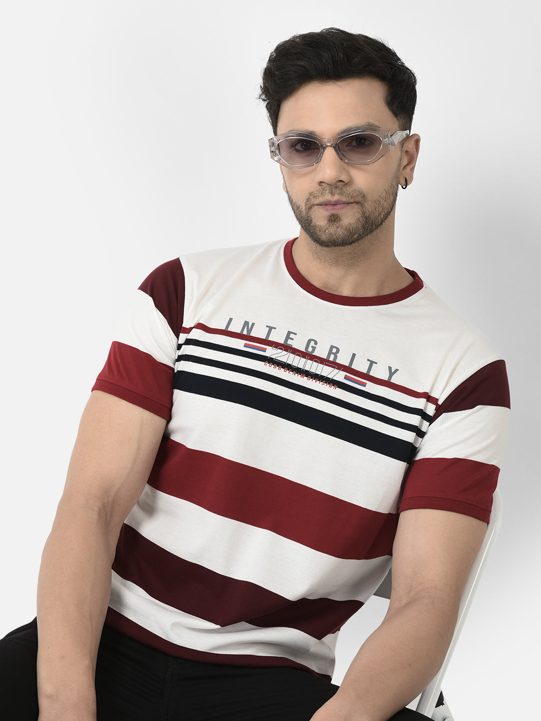 Striped round shop neck t shirt