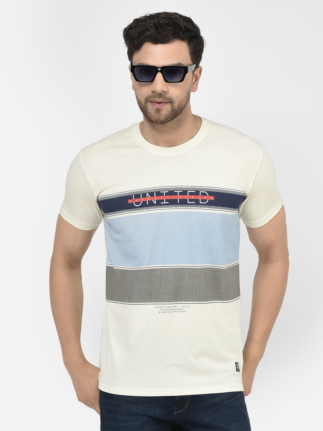 Cobb Cream Striped Round Neck T-Shirt CREAM