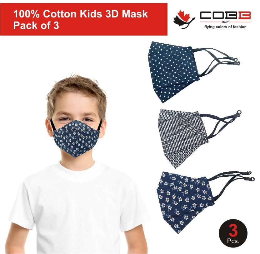 Cobb Kids 3 Layer 3D Cotton Mask Pack of 3 (Assorted Design)